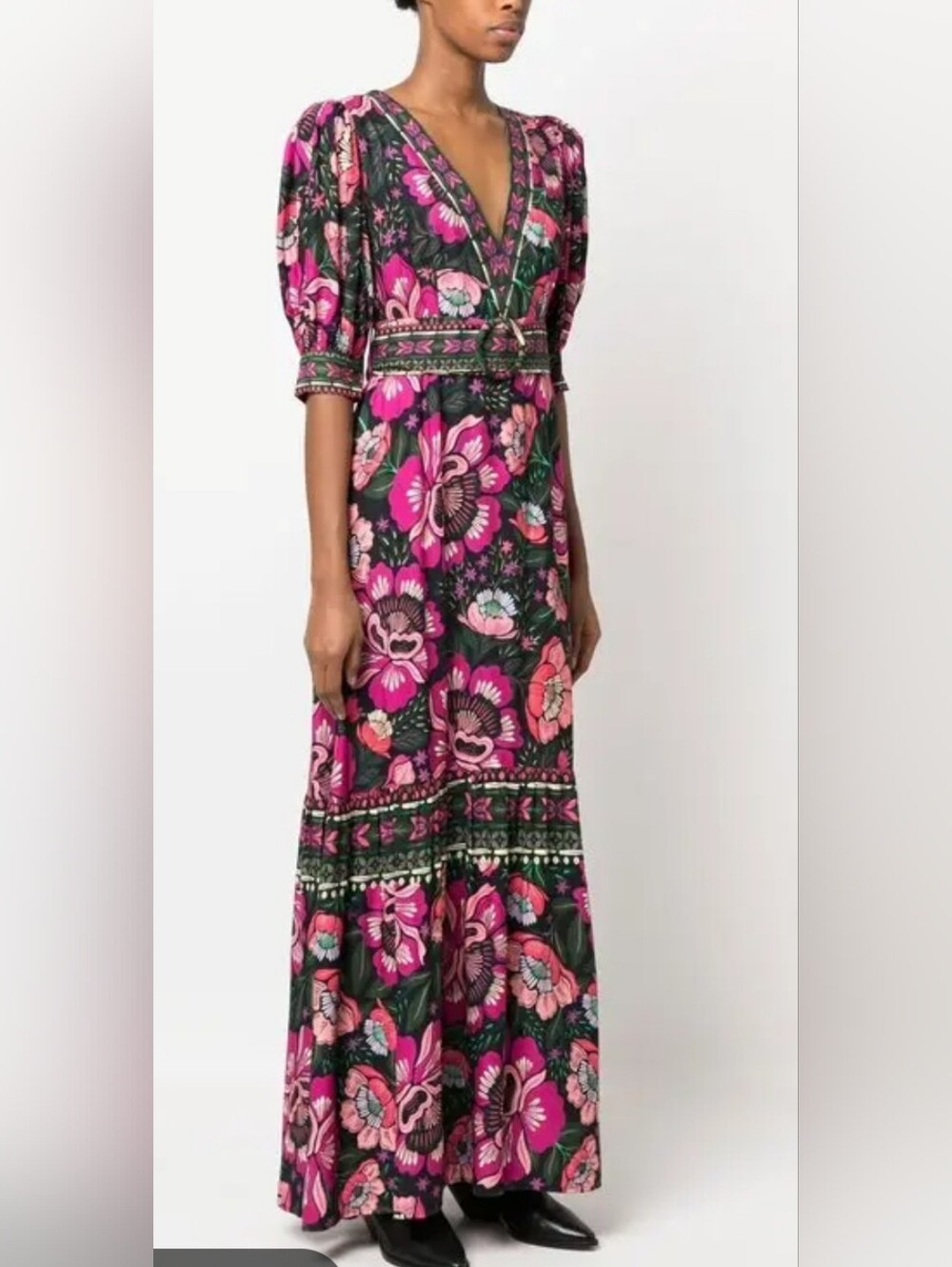 FARM Rio Flowers Garden Maxi Dress with Bold Pink & Green Print Small - Picture 2 of 8